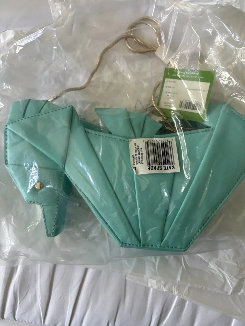 NWT Kate Spade Origami Sea Horse Clutch Breath of Fresh Air Atoll Blue Novelty - Picture 3 of 5